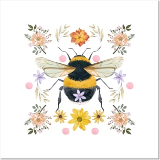 Bumble Bee Meadow Symmetry Posters and Art